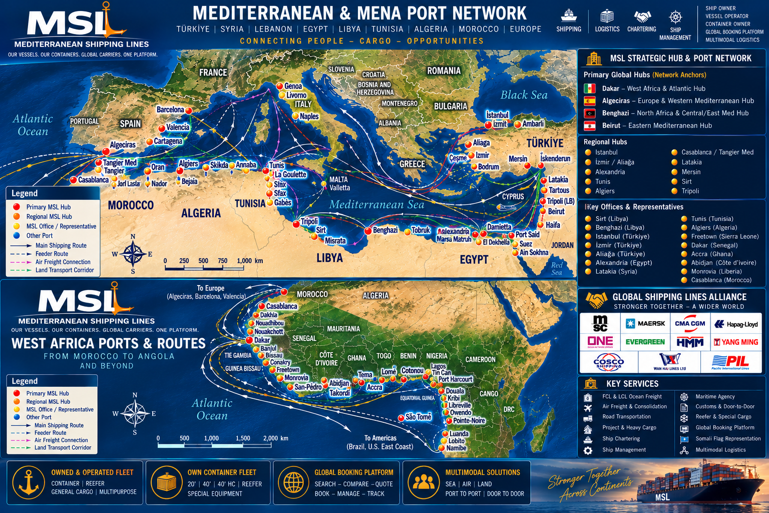 MSL global network, hubs, ports and shipping routes